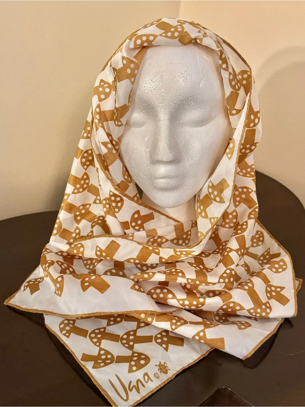 Vera Neumann Vana Gold & White Printed Silk-Feel Scarf